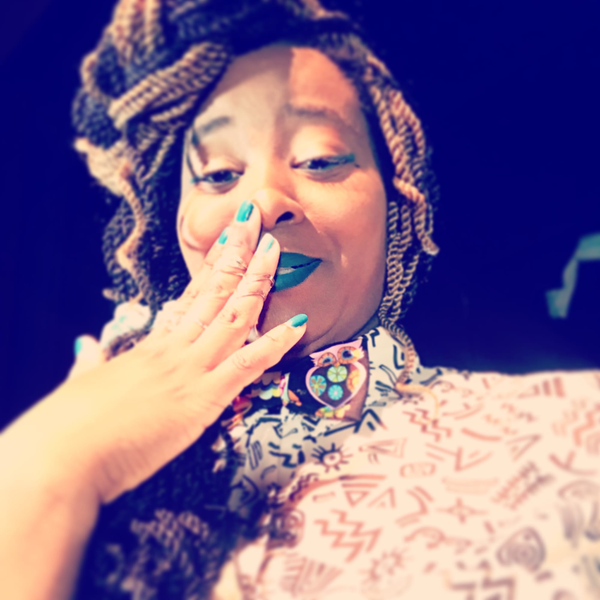 Woman with green lipstick